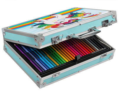 Valigetta Set Disegno Bambini 144 Pezzi – Matite, Pennarelli, Pastelli, Acquerelli e Accessori – 3 Modelli (Unicorno, Astronauta, Fairy Tales)