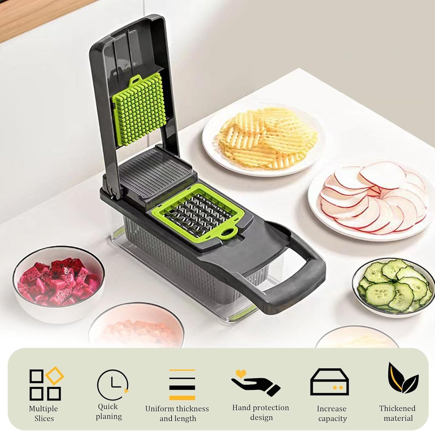 Mandolina 10 in 1 Tagliaverdure con Lame in Acciaio e Filtro