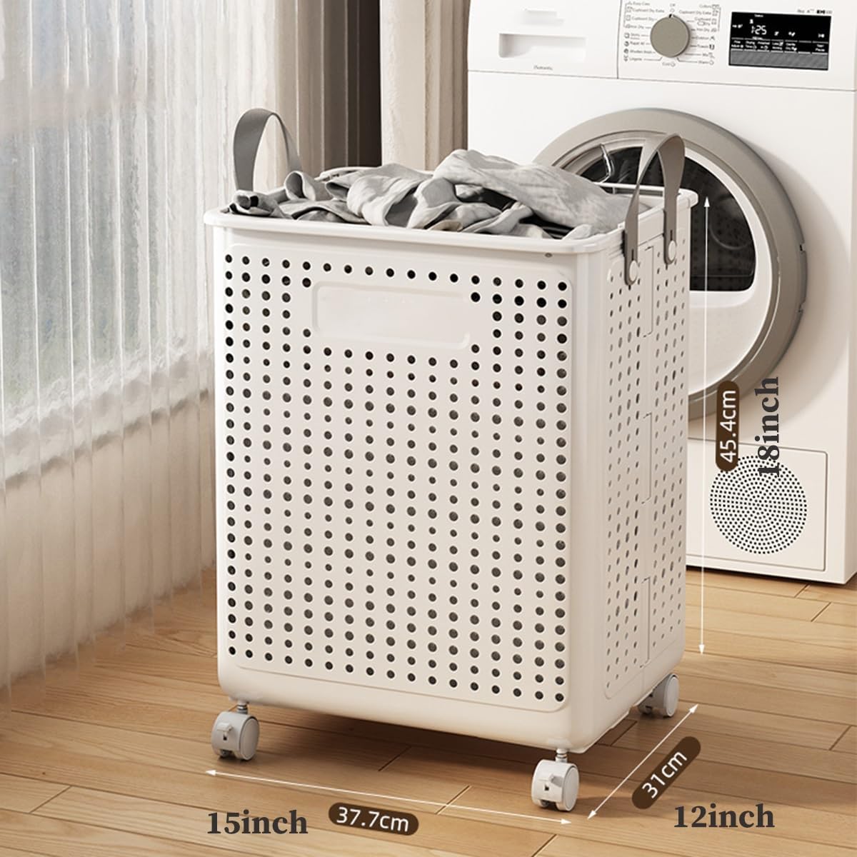 Cesto Portabiancheria Pieghevole con Ruote 45cm – Cesta Lavanderia Salvaspazio con Manici, Design Traspirante, Contenitore Bucato per Casa Bagno Camera