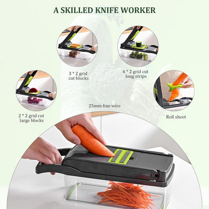 Mandolina 10 in 1 Tagliaverdure con Lame in Acciaio e Filtro