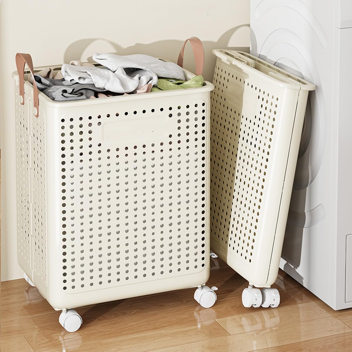Cesto Portabiancheria Pieghevole con Ruote 45cm – Cesta Lavanderia Salvaspazio con Manici, Design Traspirante, Contenitore Bucato per Casa Bagno Camera