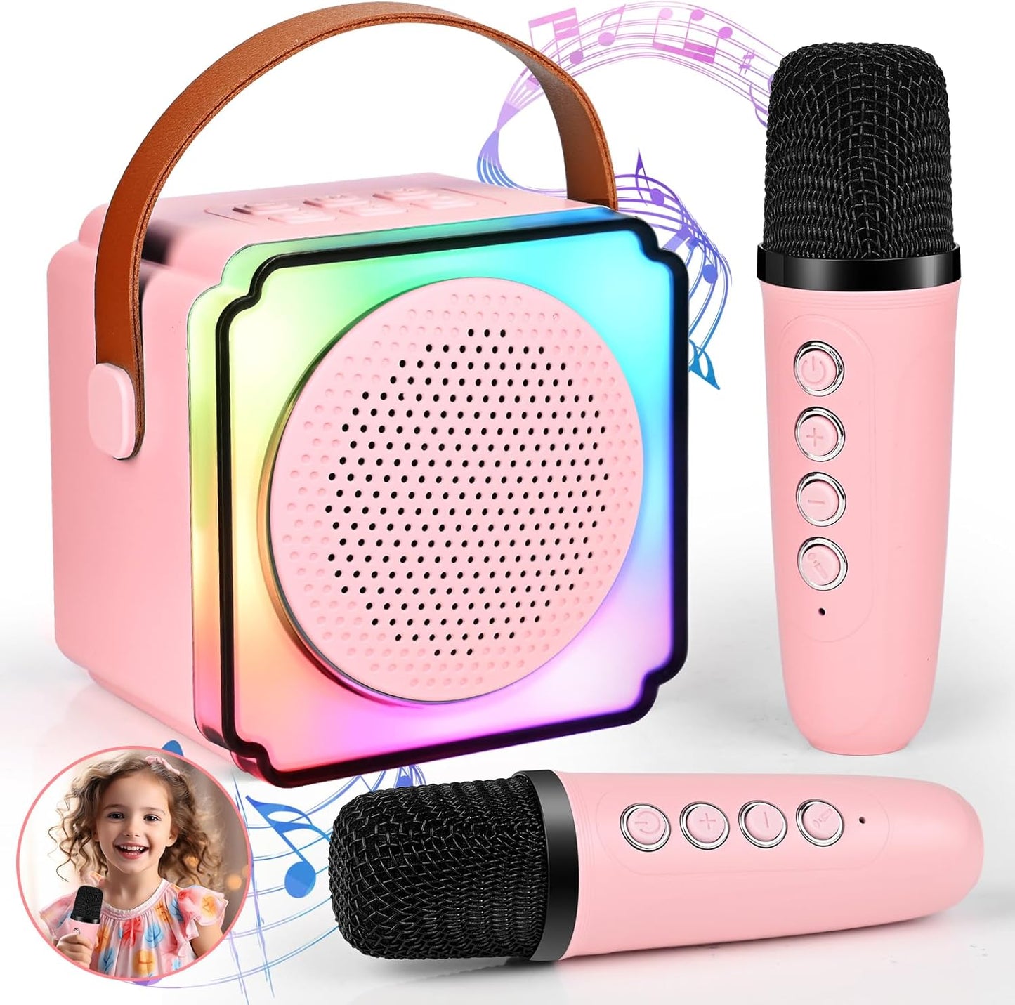 Cassa Karaoke Rosa Bluetooth con Microfono Wireless, LED, Cambiavoci e Speaker HIFI – Portatile per Feste, Bambini e Famiglia