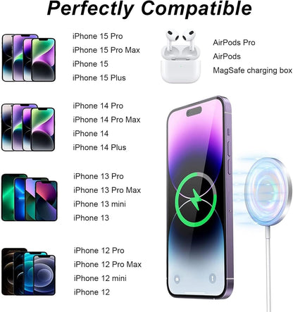 Caricatore Wireless Magnetico 15W con Attacco USB-C – Compatibile MagSafe per iPhone 12, 13, 14, 15 e AirPods – Ricarica Rapida e Sicura