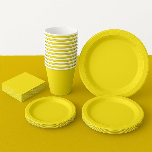 Kit Festa Giallo – Set Monouso da 77 Pezzi Colorato e Allegro