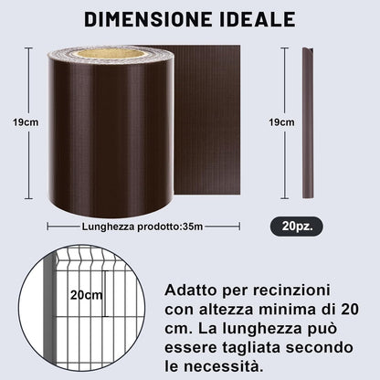 Strisce Privacy per Recinzione PVC 19 cm x 35 m – Schermo Frangivista per Balcone e Giardino – Anti UV, Impermeabile e Antistrappo – Con 20 Clip – Verde, Grigio, Bianco, Marrone, Antracite