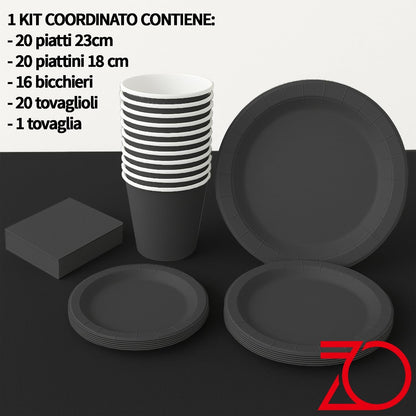 Kit Coordinato Festa Nero Opaco – 77 Pezzi Eleganza Moderna