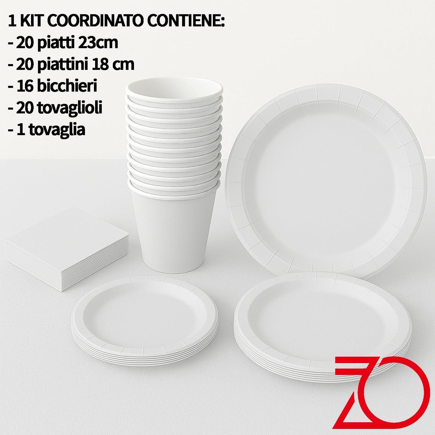 Kit Coordinato Festa Bianco Totale – Set 77 Pezzi Minimal Chic