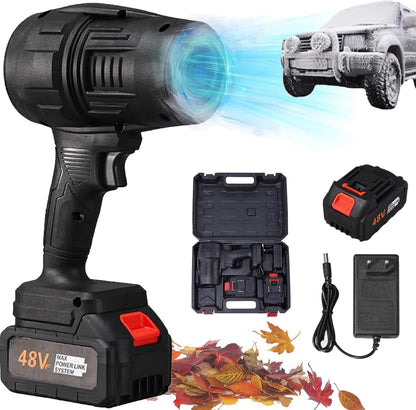 Soffiatore Portatile 48V con 2 Batterie e Caricatore – Mini Blower Potente per Foglie, Auto, Polvere e Lavori Domestici