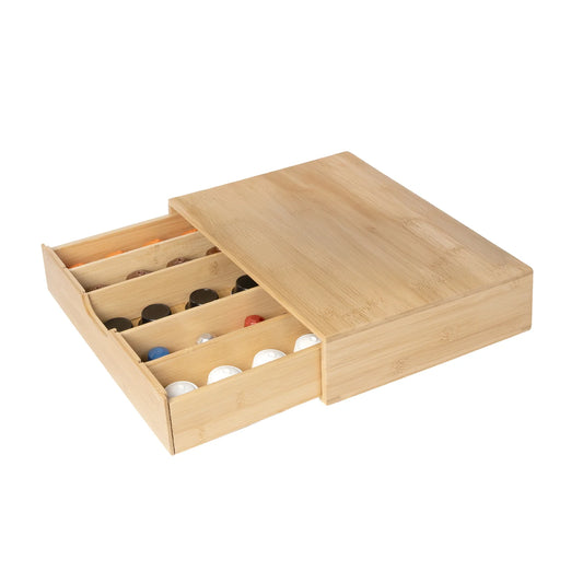 Porta Capsule in Bamboo Naturale – 5 Scomparti, Compatibile Nespresso/Dolce Gusto – 35,4x29,8x8,7 cm
