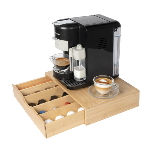 Porta Capsule in Bamboo Naturale – 5 Scomparti, Compatibile Nespresso/Dolce Gusto – 35,4x29,8x8,7 cm