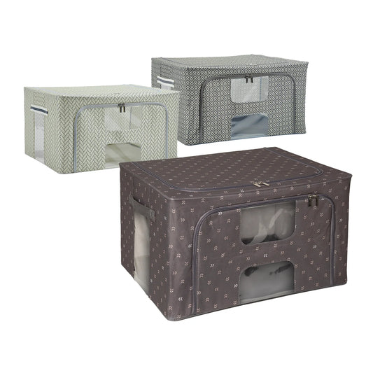 Contenitore Armadio Salvaspazio 50x40x28 cm – Con Struttura in Metallo e Doppia Zip