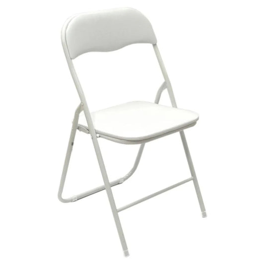 Sedia Pieghevole Bianca – Struttura in Acciaio e Seduta in PVC – H78 cm