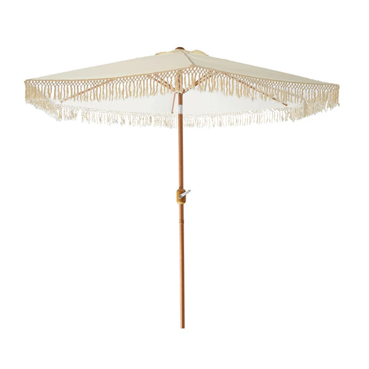 OMBRELLONE VINTAGE Ø270 CM CON FRANGE – TUBO IN ACCIAIO E MANOVELLA