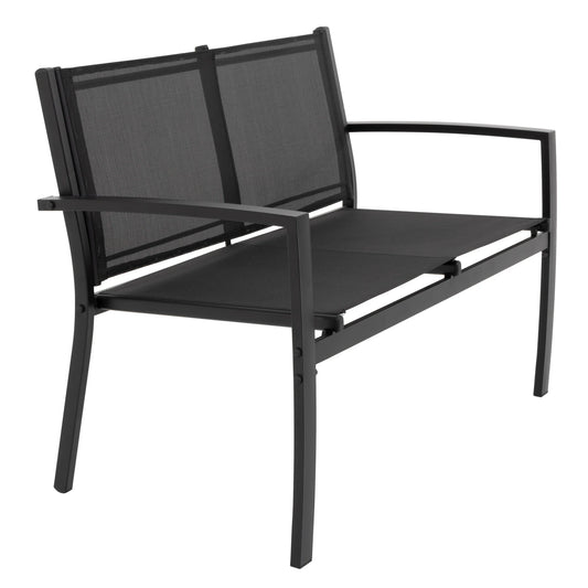 Set da Giardino 4 Pezzi – 2 Poltrone + Panchina + Tavolino con Vetro – Struttura in Metallo Antracite