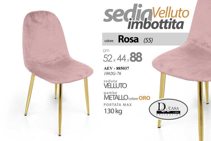 Sedia Imbottita in Velluto Rosa con Gambe in Metallo Oro – Design Elegante 88cm