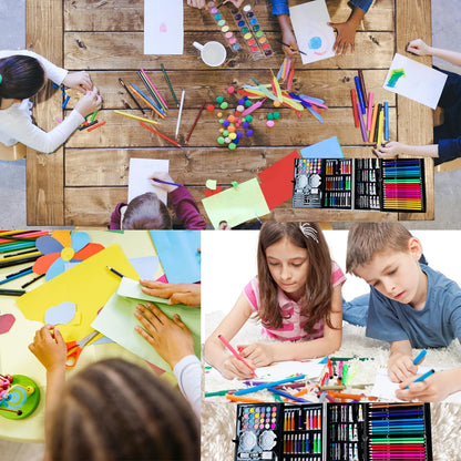 Valigetta Set Disegno Bambini 144 Pezzi – Matite, Pennarelli, Pastelli, Acquerelli e Accessori – 3 Modelli (Unicorno, Astronauta, Fairy Tales)