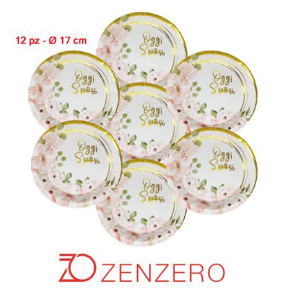 Piatti per FESTA Matrimonio Oggi Sposi Rosa e Oro in Carta Monouso - dimensioni 18cm e 23cm)