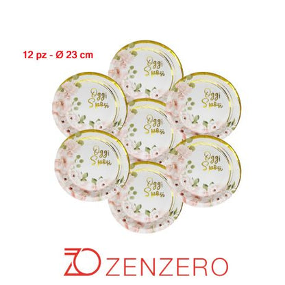 Piatti per FESTA Matrimonio Oggi Sposi Rosa e Oro in Carta Monouso - dimensioni 18cm e 23cm)