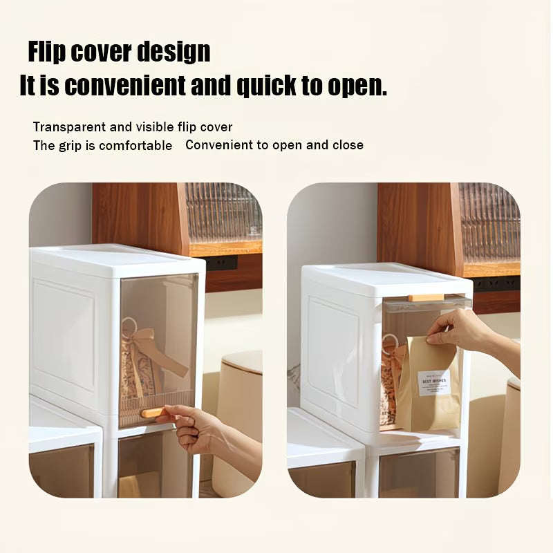 Mobiletto Salvaspazio Bagno Stretto 4 Ripiani con Ruote, Armadietto Portaoggetti Impilabile in Plastica con Anta Trasparente Flip-Top, Organizer Slim per Bagno, Cucina e Camera