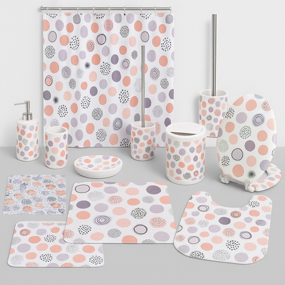 Set Accessori Bagno 10 Pezzi Coordinati – Fantasia Pois Colorati