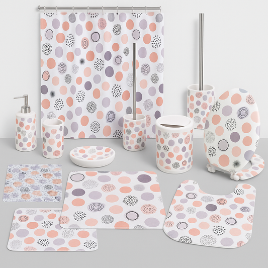 Set Accessori Bagno 10 Pezzi Coordinati – Fantasia Pois Colorati