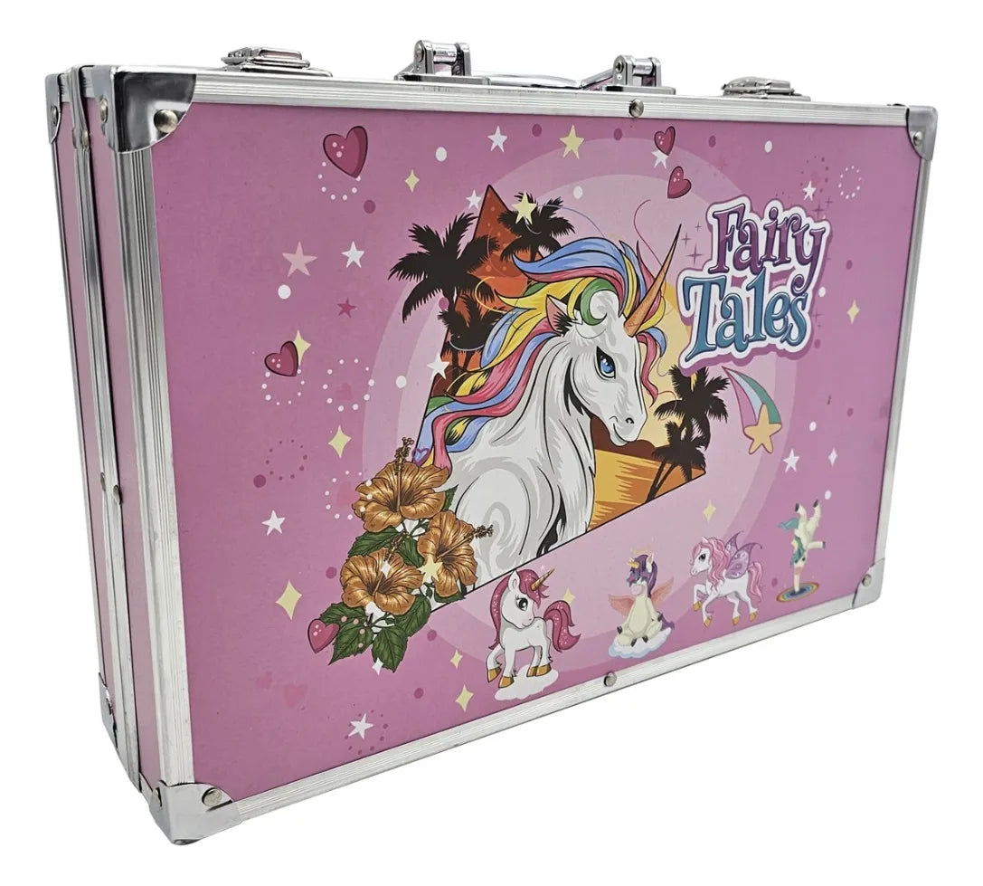 Valigetta Set Disegno Bambini 144 Pezzi – Matite, Pennarelli, Pastelli, Acquerelli e Accessori – 3 Modelli (Unicorno, Astronauta, Fairy Tales)