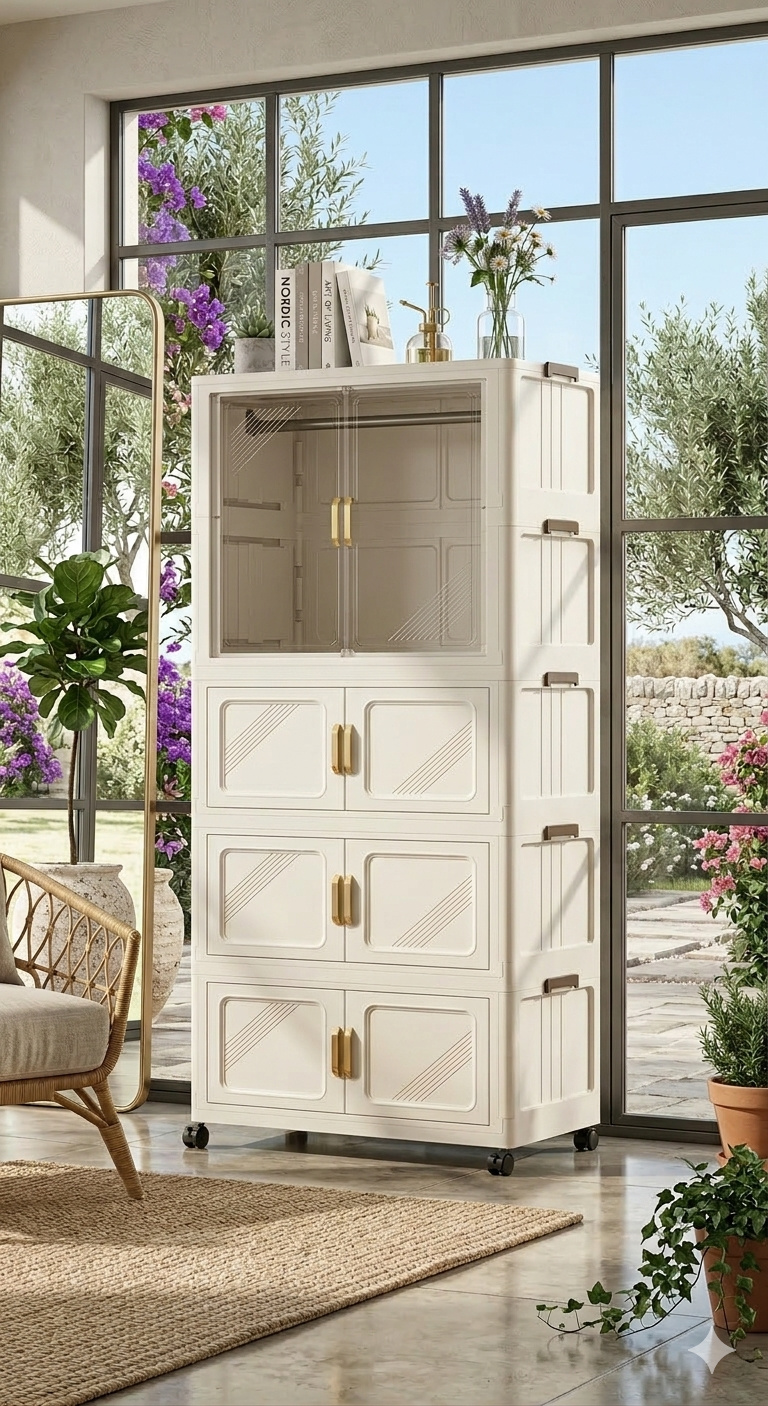 Armadio Pieghevole con Ruote Salvaspazio 172 cm – Guardaroba Mobile Compatto con Ante