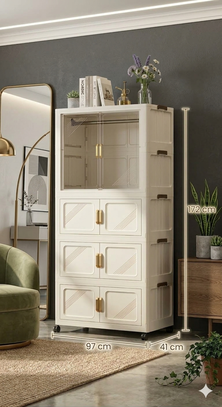Armadio Pieghevole con Ruote Salvaspazio 172 cm – Guardaroba Mobile Compatto con Ante