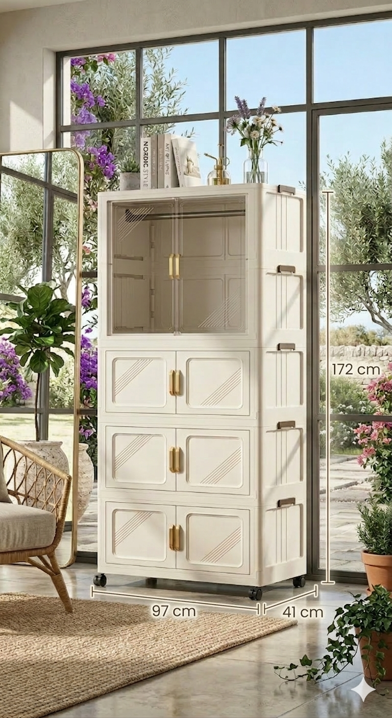 Armadio Pieghevole con Ruote Salvaspazio 172 cm – Guardaroba Mobile Compatto con Ante