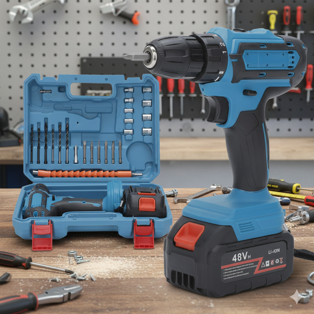 Trapano Avvitatore Elettrico 48V con Batteria 2.0Ah | Coppia 100N.m | Velocità Variabile