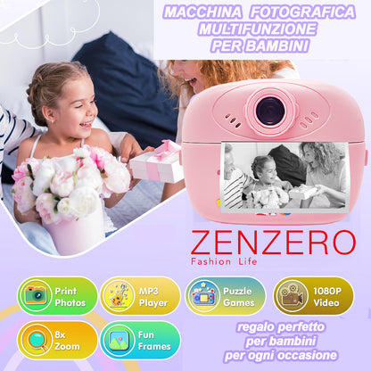 Macchina Fotografica Istantanea per Bambini con Stampa Termica – Schermo LCD, Giochi, MP3, Video HD 1080p – 32GB Inclusa