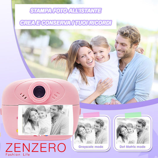 Macchina Fotografica Istantanea per Bambini con Stampa Termica – Schermo LCD, Giochi, MP3, Video HD 1080p – 32GB Inclusa