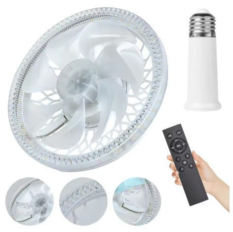 Ventilatore da Soffitto LED 48W con Attacco E27 – Luce Dimmerabile, Telecomando, 4 Velocità, Aromaterapia, Silenzioso – Diametro 30 cm
