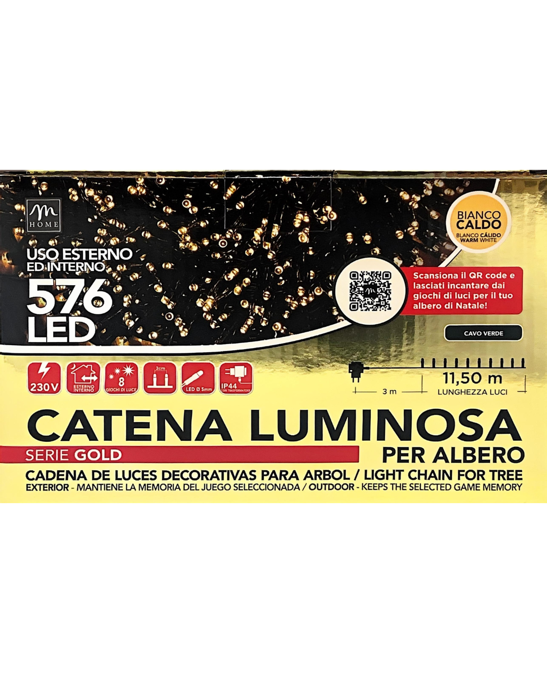 Catena Luminosa 576 LED Bianco Caldo - 11,5 m, Cavo Verde, Uso Interno ed Esterno