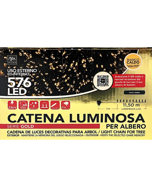 Catena Luminosa 576 LED Bianco Caldo - 11,5 m, Cavo Verde, Uso Interno ed Esterno