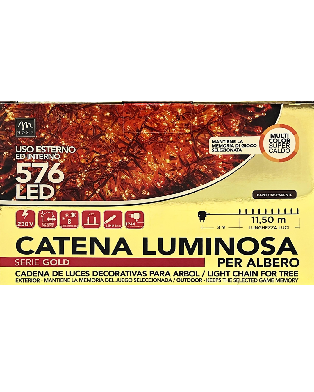 Catena Luminosa 576 LED Multicolore Super Caldo - 11,5 m, Cavo Trasparente, IP44
