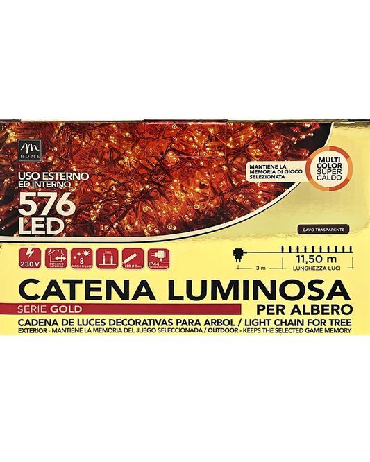 Catena Luminosa 576 LED Multicolore Super Caldo - 11,5 m, Cavo Trasparente, IP44