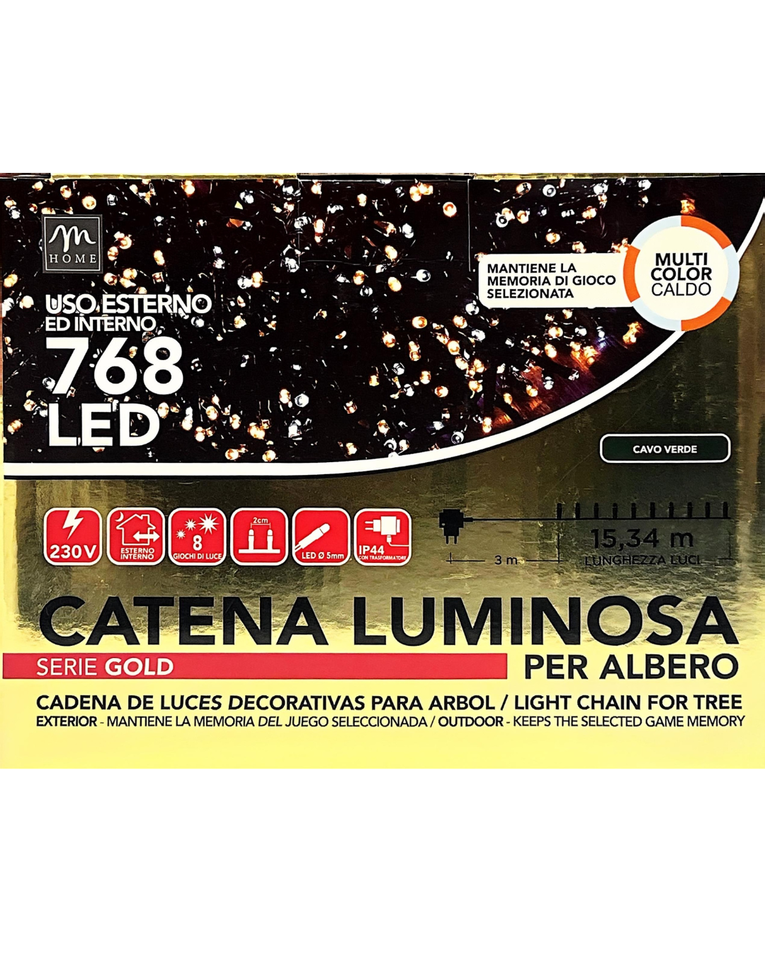 Catena Luminosa 768 LED – Multicolor Caldo – Cavo Verde