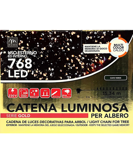 Catena Luminosa 768 LED – Multicolor Caldo – Cavo Verde