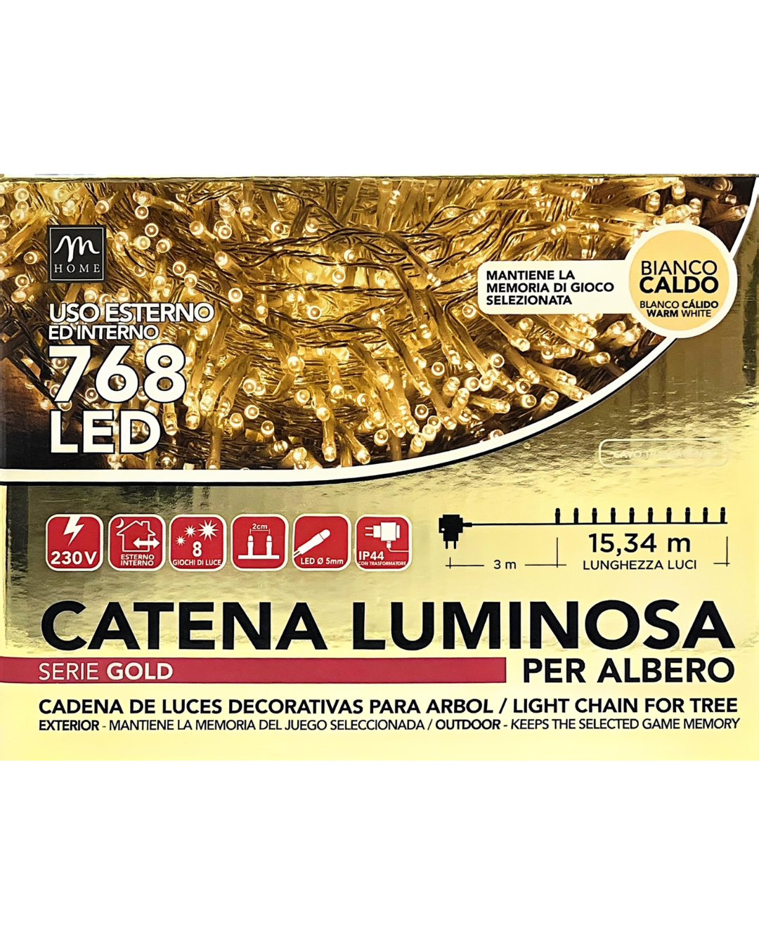 Catena Luminosa 768 LED – Bianco Caldo – Cavo Verde