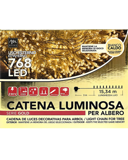 Catena Luminosa 768 LED – Bianco Caldo – Cavo Verde