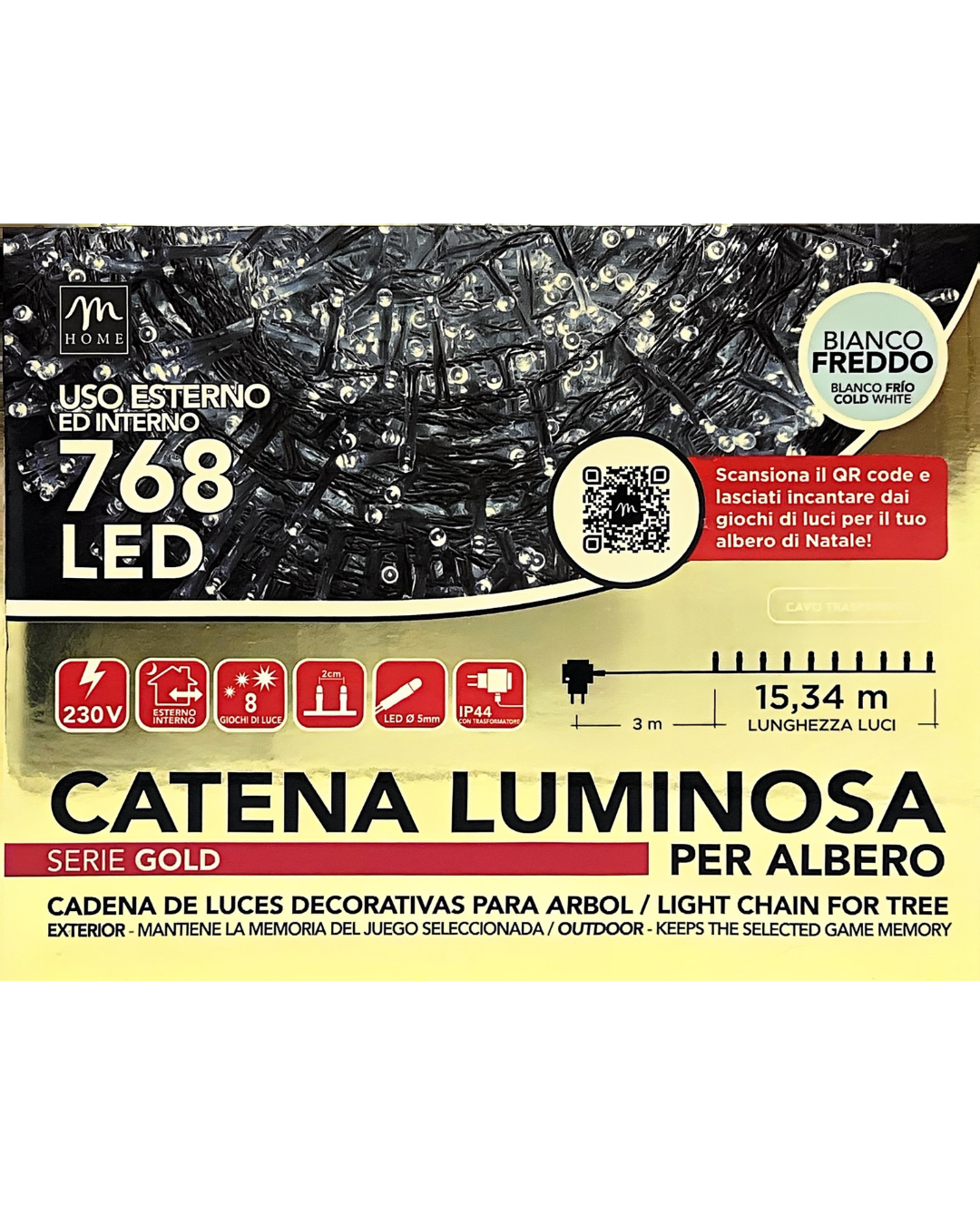 Catena Luminosa 768 LED – Bianco Freddo – Cavo Trasparente