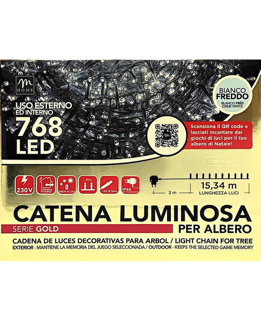 Catena Luminosa 768 LED – Bianco Freddo – Cavo Trasparente