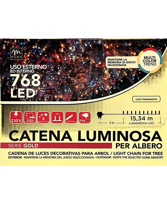 Catena Luminosa 768 LED – Multicolor Trend – Cavo Trasparente