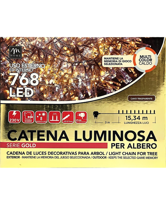 Catena Luminosa 768 LED – Multicolor Caldo – Cavo Trasparente
