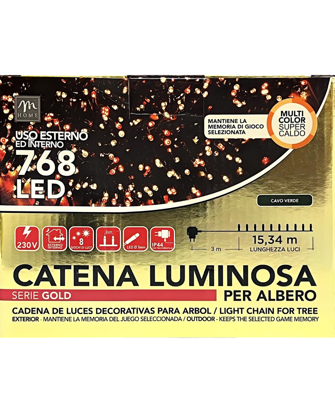 Catena Luminosa 768 LED – Multicolor Super Caldo – Cavo Verde