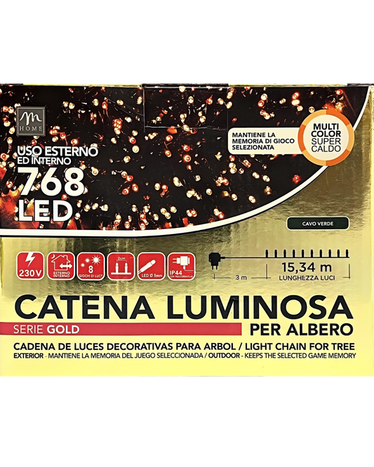 Catena Luminosa 768 LED – Multicolor Super Caldo – Cavo Verde
