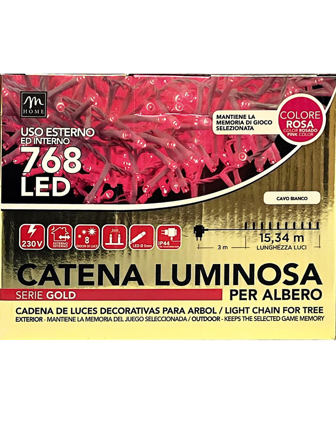 Catena Luminosa 768 LED – Colore Rosa – Cavo Bianco