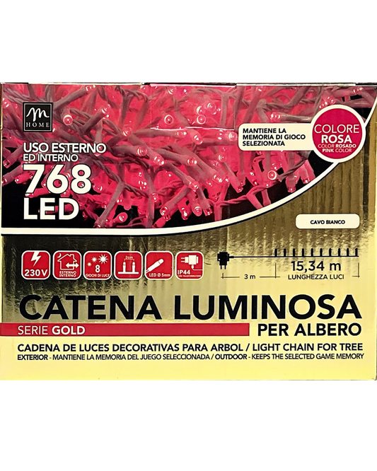 Catena Luminosa 768 LED – Colore Rosa – Cavo Bianco