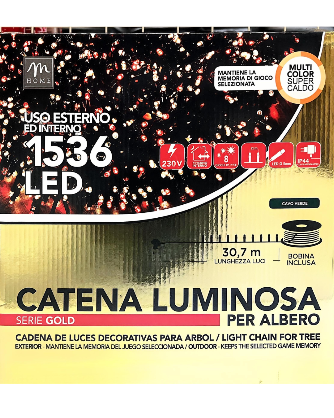 Catena Luminosa 1536 LED Multicolor Super Caldo con Cavo Verde